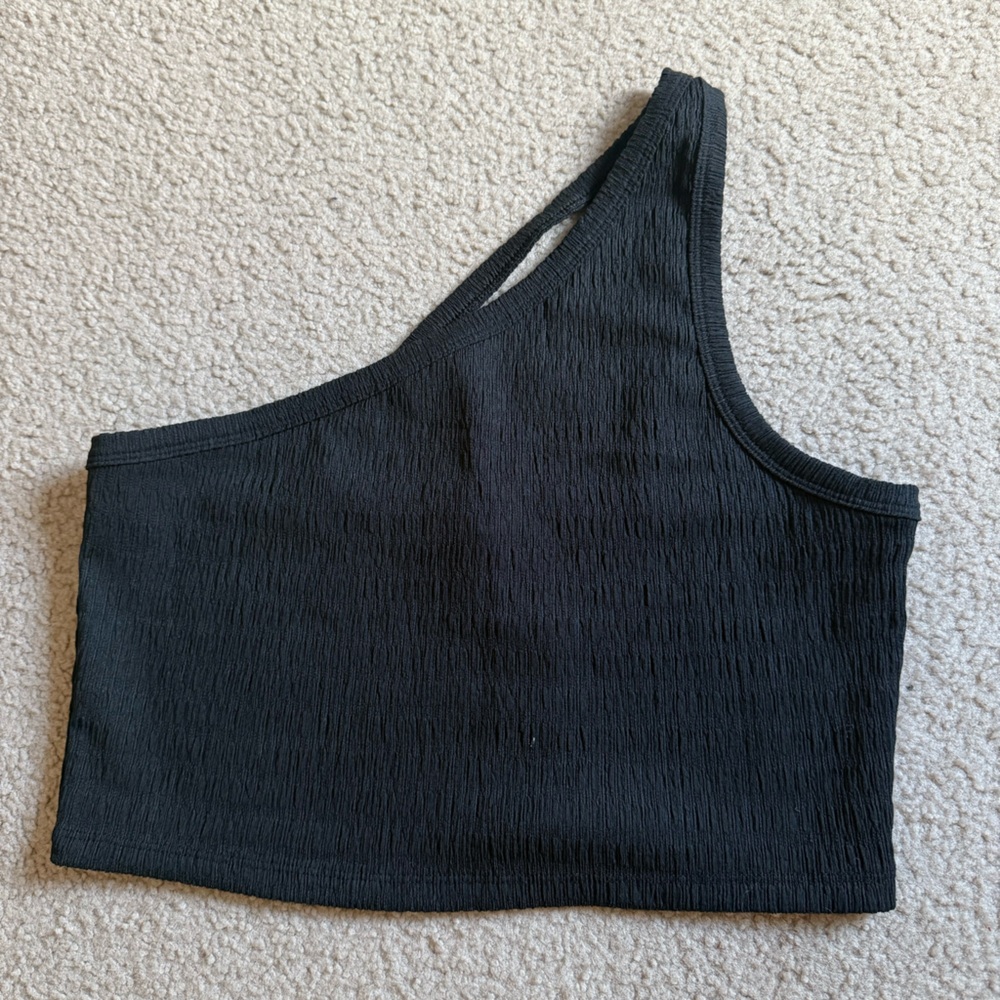 American Eagle Outfitters One Shoulder Black Textured Top